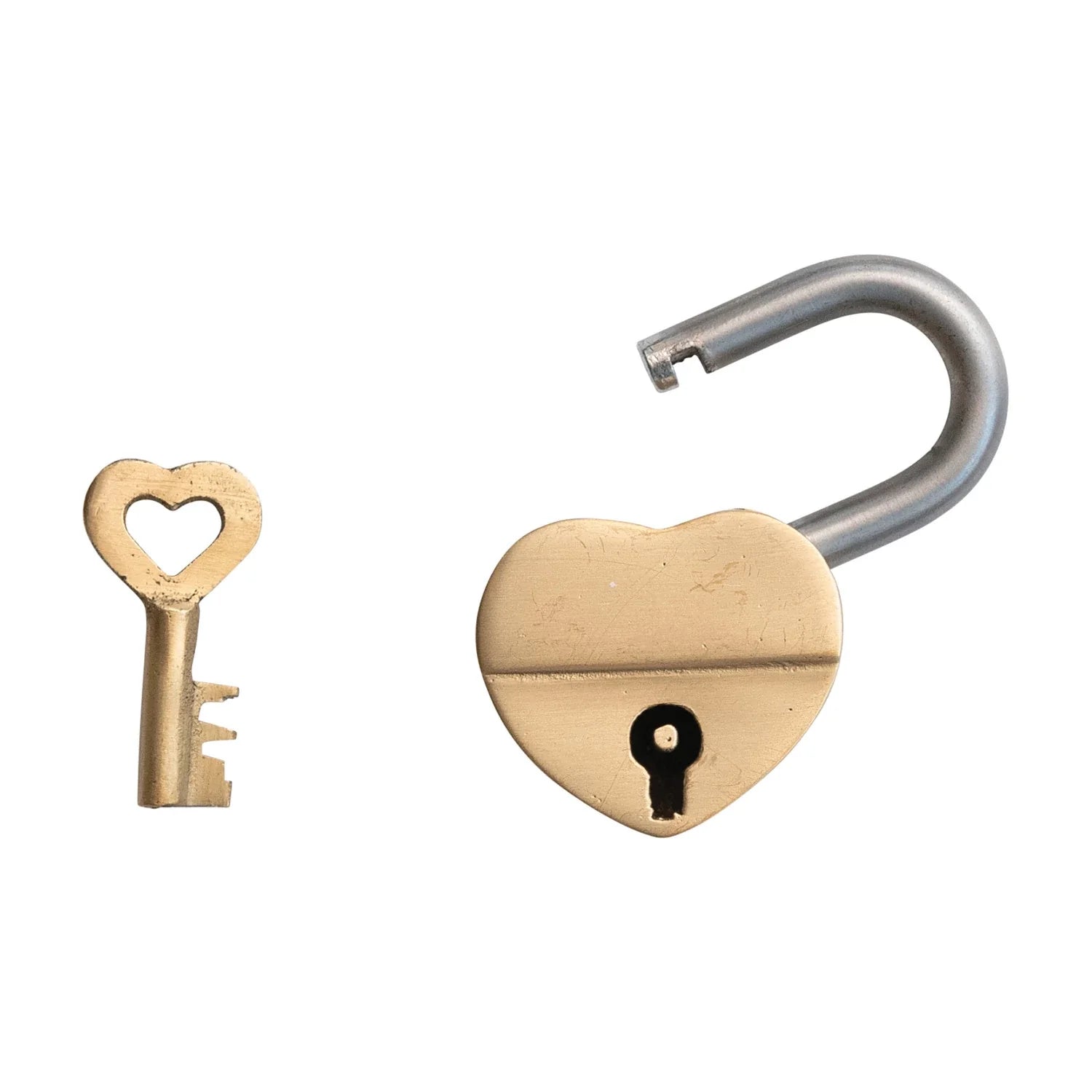 Brass & Metal Heart Shaped Lock w/ Heart Shaped Keys